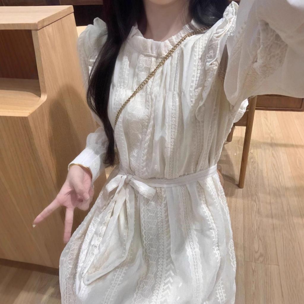 French Gentle Wind Lace Ruffle Leaf Edge Dress for Women, Early Autumn Temperament, Beautiful Inside, Small Princess Long Dress for Women