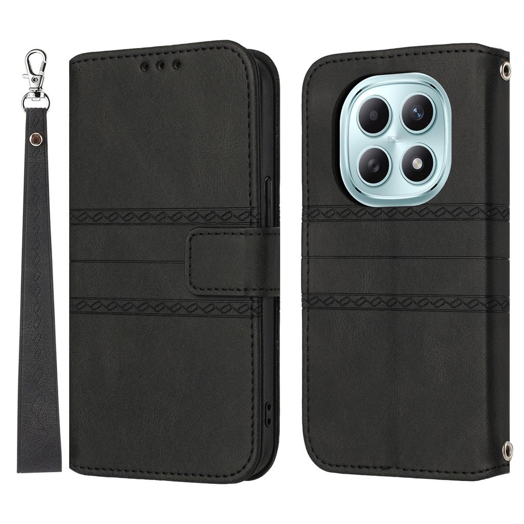 Dla Xiaomi Poco M8 5G/Redmi Note 15 5G (Światowy)/15 4G (Światowy) Etui Portfel Skóra Miękka w Dotyku Wytłaczane Etui na Telefon ze Sznurkiem na Nadgarstek