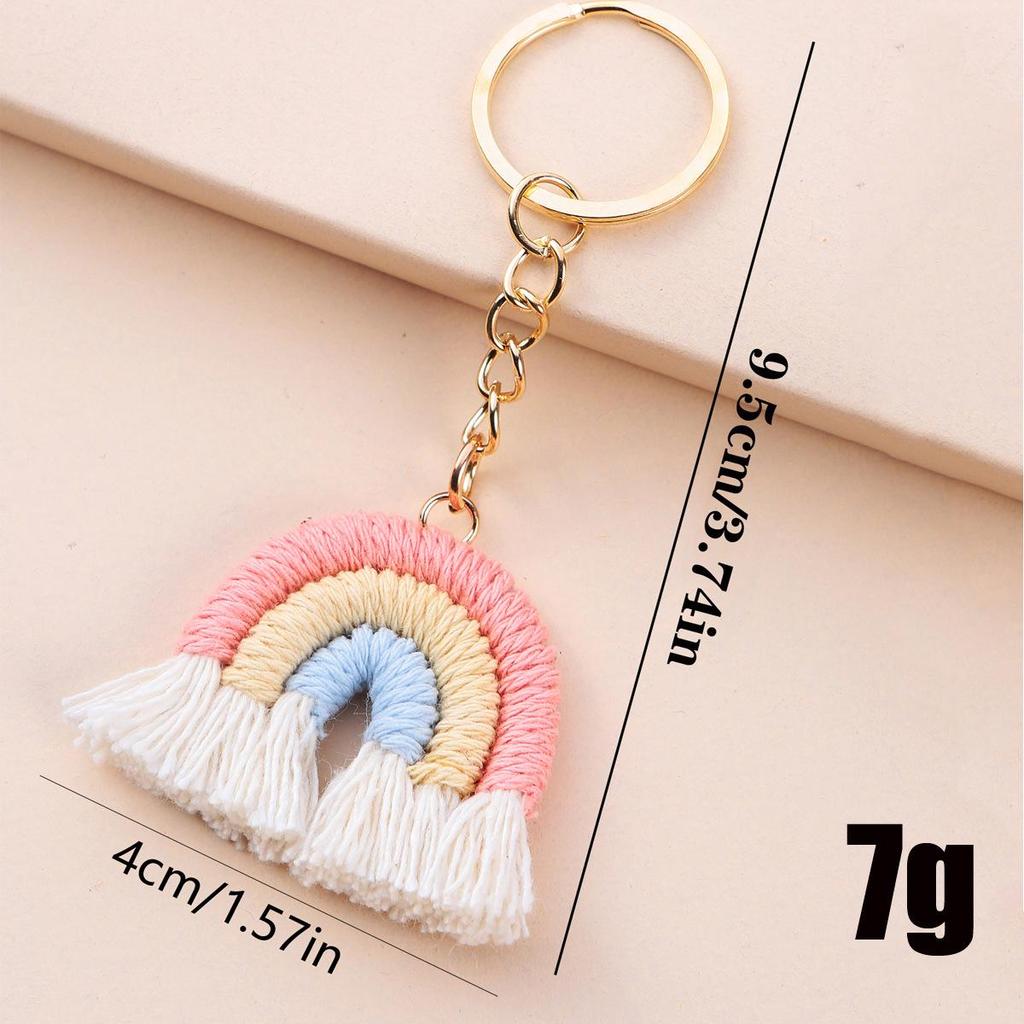 Handmade Rainbow Knit Keychain Pendant - Fashionable Woven Accessory