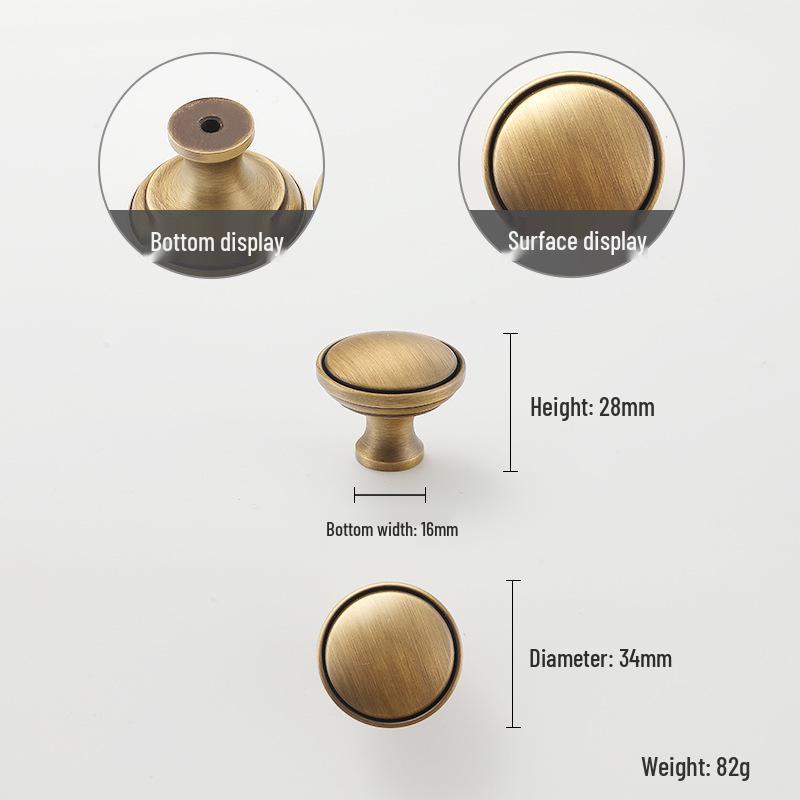 Yellow Bronze Retro French Cabinet Handle - Pure Copper for Wardrobe and Drawer