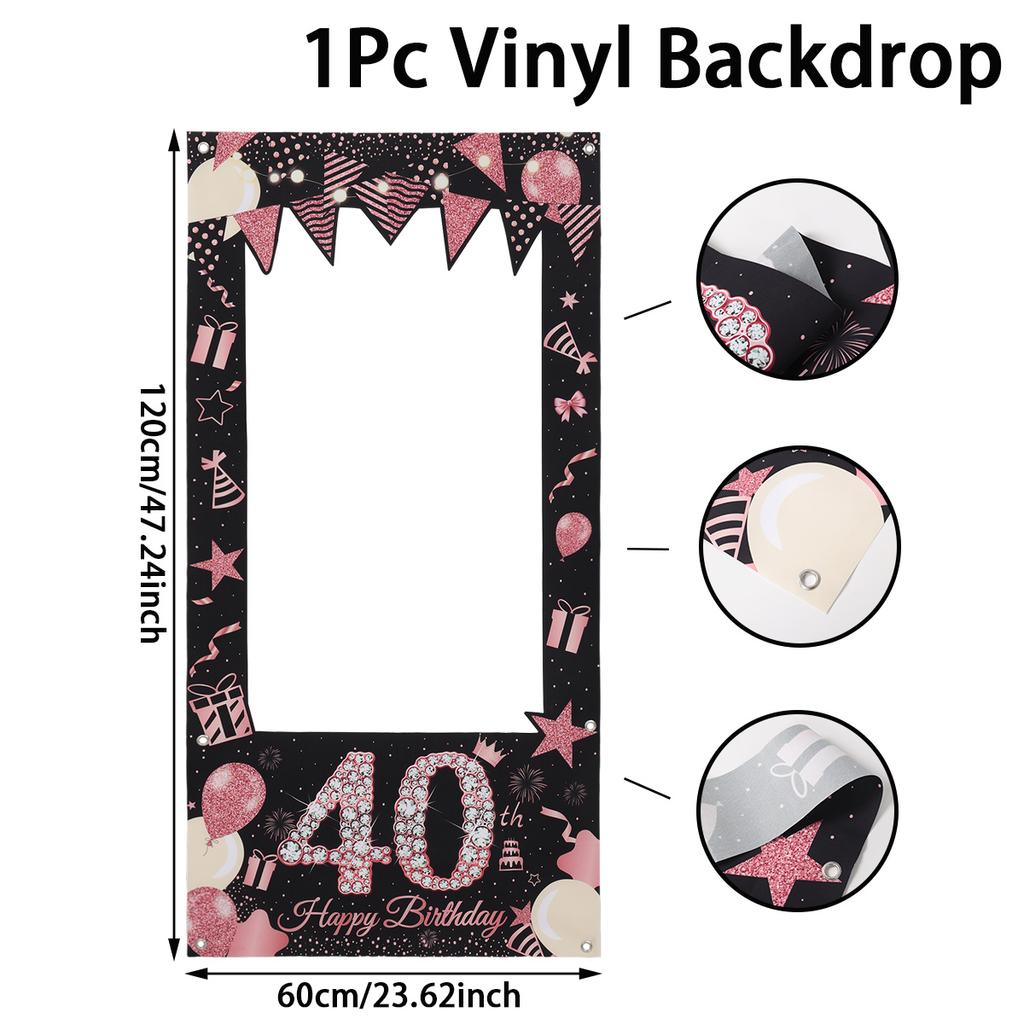 30th 40th 60th Birthday Photo Frame Photo Booth Props Rose Pink Gold Adult 30 40 60 Years Old Birthday Party Decor Background