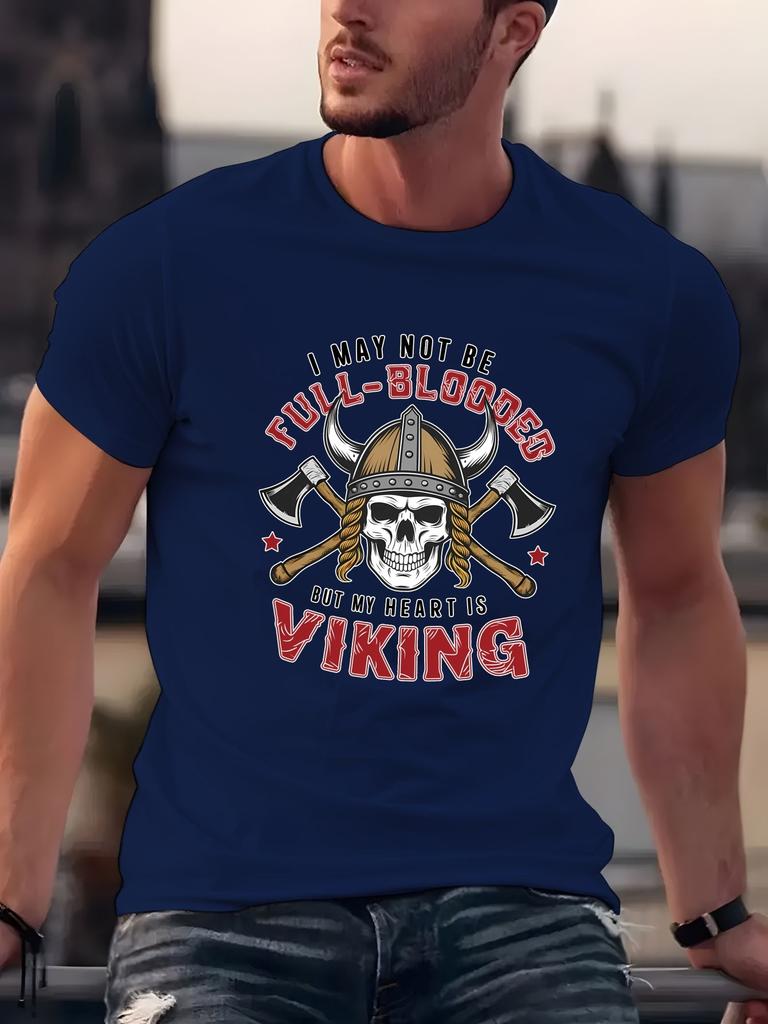 My Heart Is Viking Unisexs Crew Neck T Shirt Viking Skull Helmet Cross Axes Nordic Warrior Graphic Short Sleeve Casual Street Tops