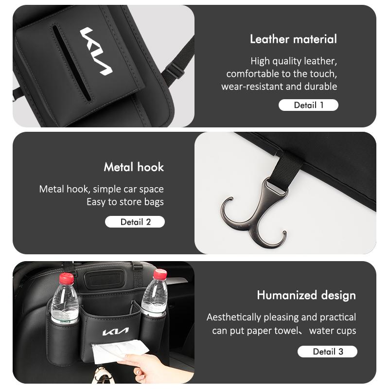 Car Seat Back Leather Hanging Tissue Water Cup Storage Bag For KIA Stinger Optima Cerato Soul Venga Forte Spectra Sedona RT1
