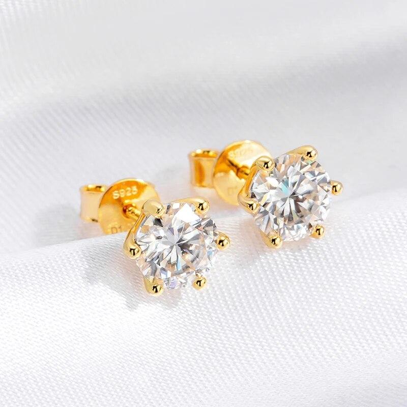 Barva D 0,5-2CT D VVS1 Pravé moissanitové náušnice puzety pro ženy Laboratorní diamantové náušnice puzety 100% stříbro S925 pozlacené 18K zlatem