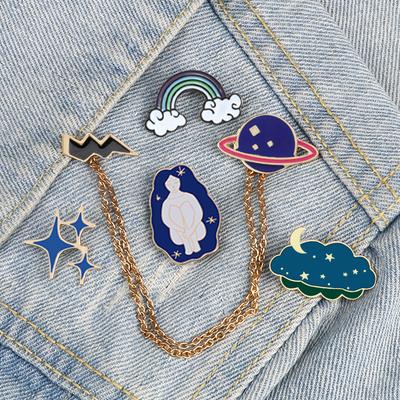 Cute Rainbow Blue Cloud Star Enamel Brooches Dream Girl Asteroids Lightning Lapel Pins Custom Weather Jacket Badge Jewelry Gifts