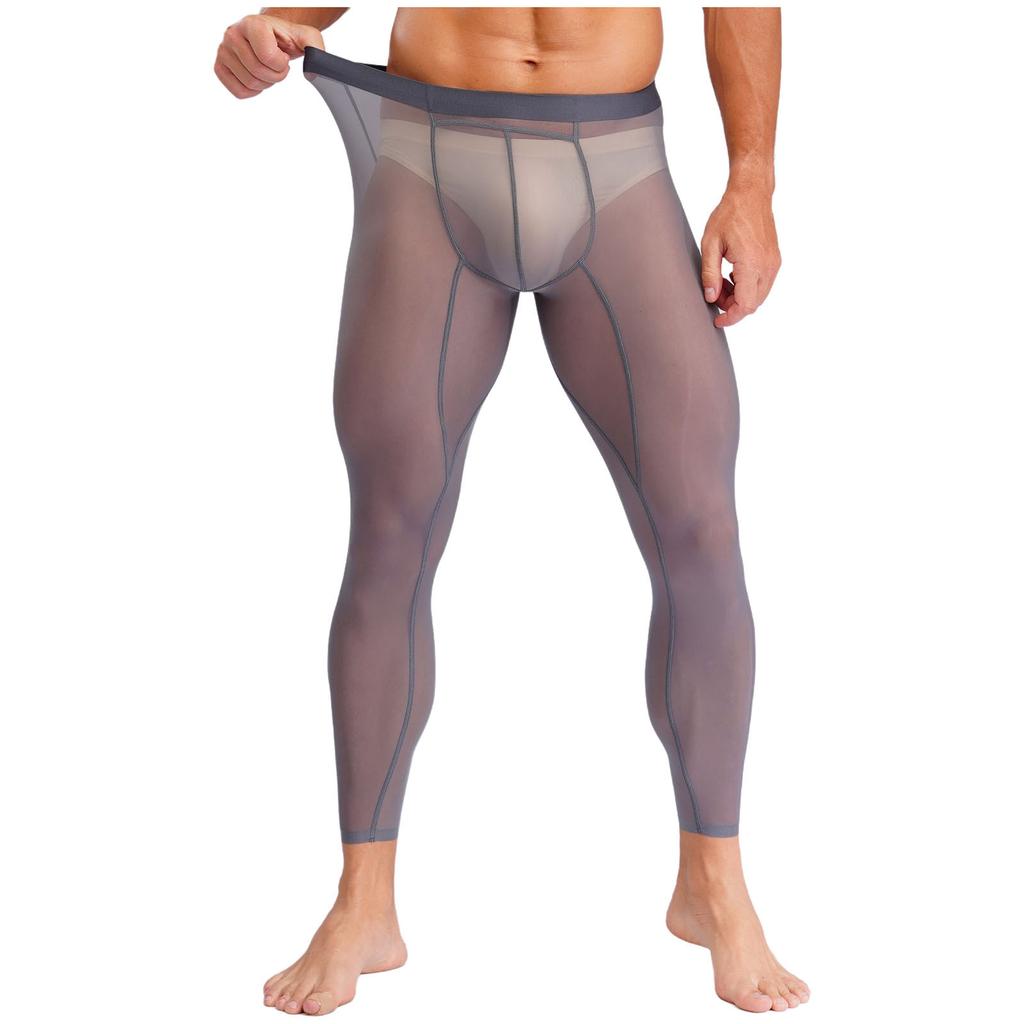 Mens Mesh Leggings See Through Stretchy Pants Elastic Waistband Lightweight Athletic Running Gym Tights