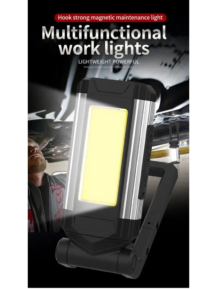 Portable COB Magnetic Work Light Rechargeable LED Flashlight Super Bright Camping Waterproof Car Repair Lamp with Brackets