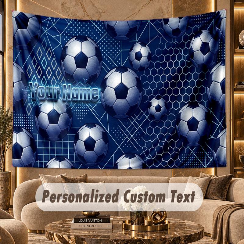 Soccer (338) Theme Wall Tapestry Customized With Name Text Personalized Hanging Tapestry For Bedroom Living Room Decor