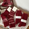 New Year's Wool Pile Socks for Autumn and Winter, Bright Red Warm Cartoon Embroidery Mid-calf Solid Color Striped Twisted Socks for Women