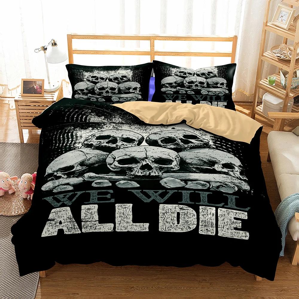 100% Polyester Bedclothes Black Duvet Cover Bedding Sugar Skull Bedroom Comforter Set King Size Bedding Bed Set Cover Double Kid