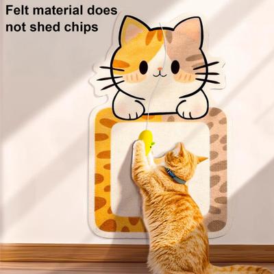 Tapete Arranhador de Gato Montado na Parede Design de Gato de Desenho Animado Almofada Arranhadora Autoadesiva para Gatos de Interior Protetor de Móveis para Carpete Sofá