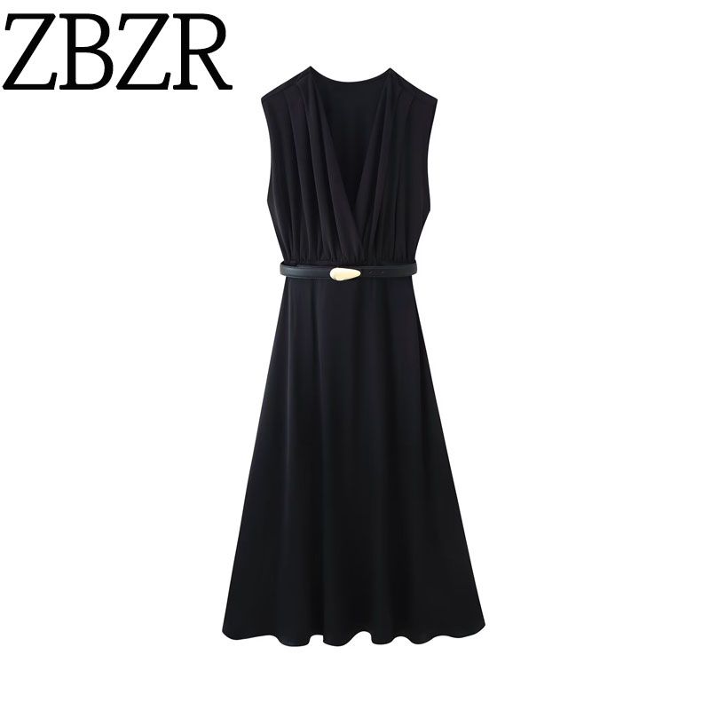 Zbzr Autumn New Women Clothes Western Style Fashion With Belt Patchwork Midi Dress 5029180 800