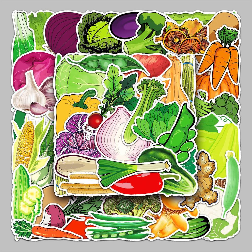 50 Waterproof Vegetable-Themed Stickers: Perfect for Decorating Luggage, Scooters, Computers, Tablets, and Water Bottles