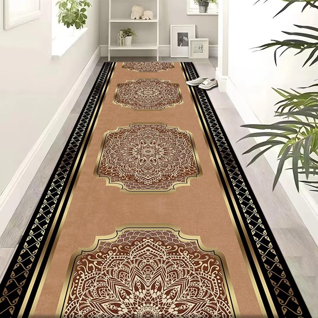 Luxury Golden Long Corridor Carpet Non-slip Washable Hall Runner Carpets Stairway Rug European Style Aisle Carpet Customizable