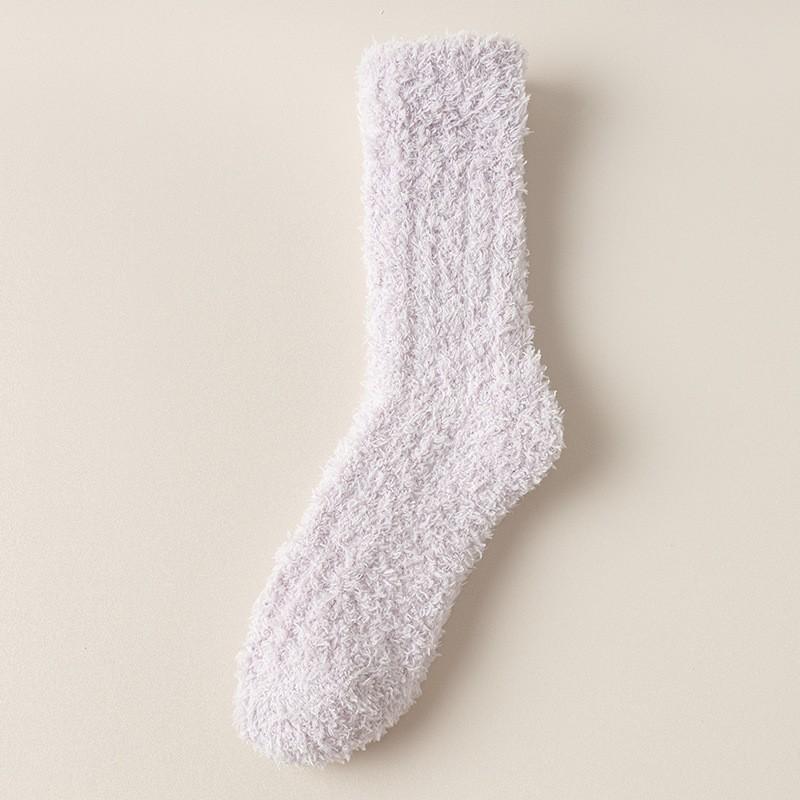 Coral Fleece Socks Solid Color Medium Tube Socks Season Fleece Thickened Warm Furry Home Floor Sleeping Socks