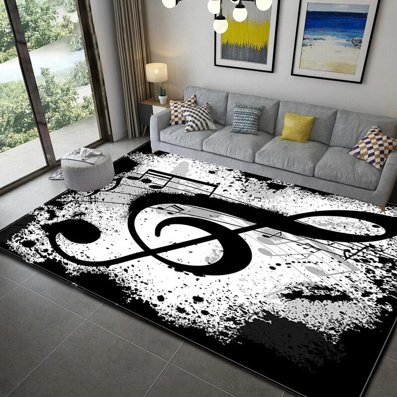 Music Note Area Rug Vintage Music Theme Rugs Non-Slip Floor Mat Door Mats Carpet for Living Room Bedroom Home Decoration