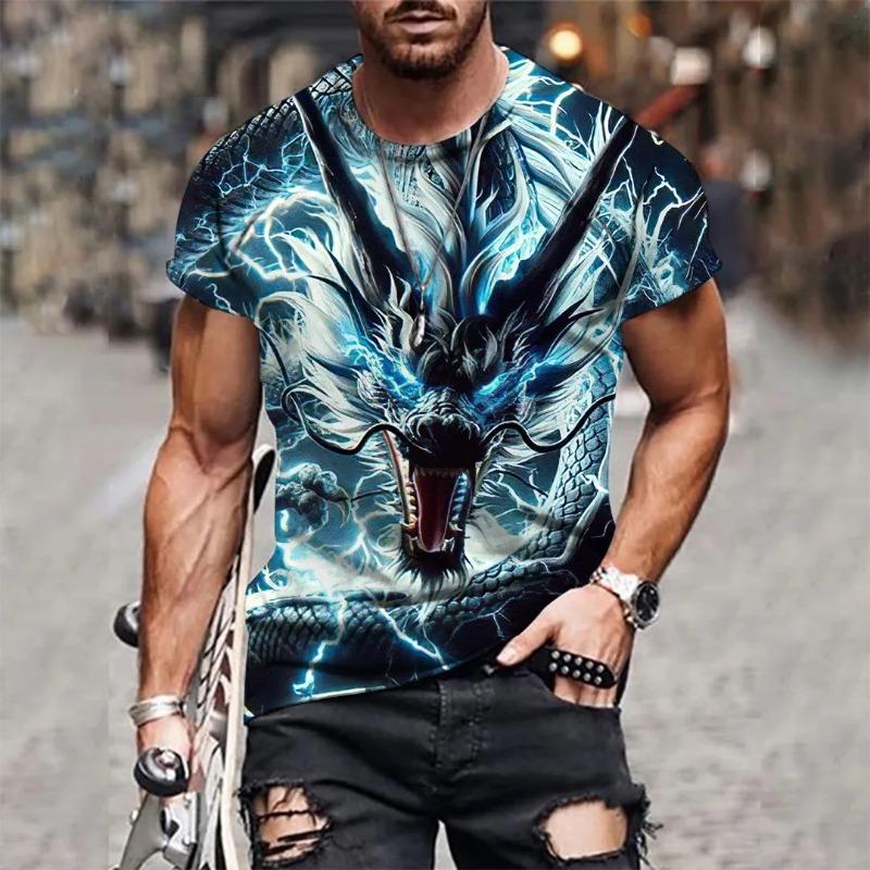 

Mens 3D Tiger Print Short Sleeve Crew Neck T-Shirt Breathable XXS