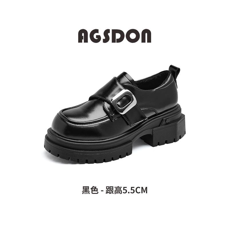 Platform year autumn and winter new retro British college style black jk small leather shoes