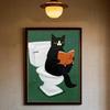 Funny Black Cat Reading Newspapers On The Toilet Canvas Print Green Pink Animal Wall Art Poster for Modern Bathroom Home Decor