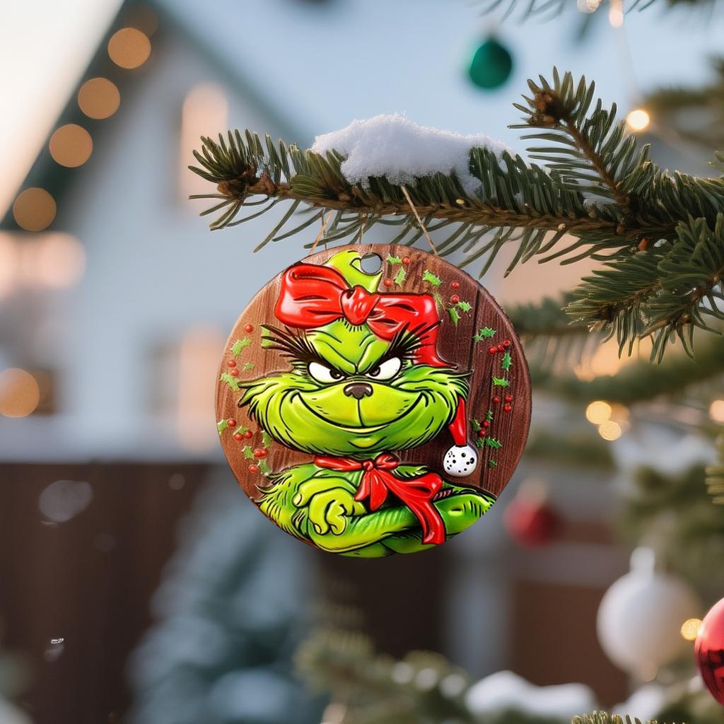Christmas Funny Pendant Wooden Sign Decoration, Green Cartoon Character Pendant, Decorate Porch