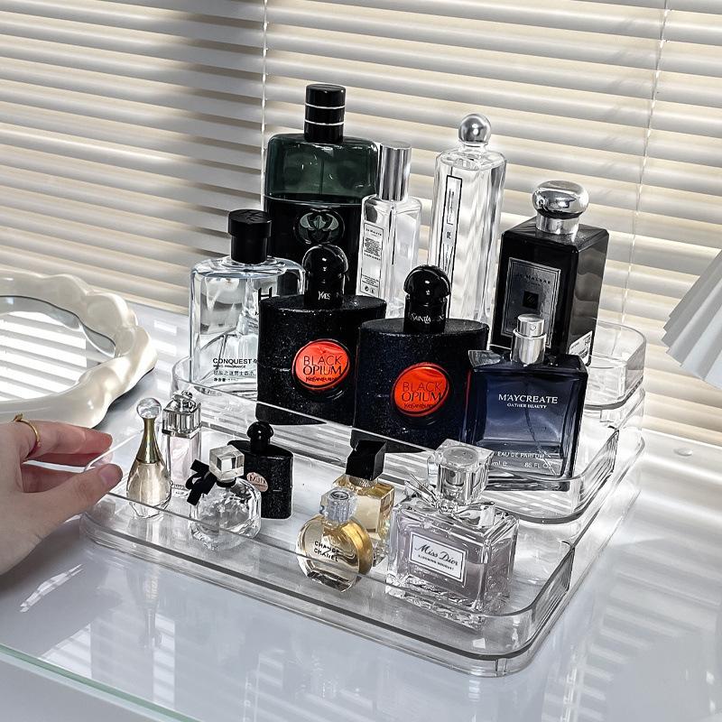 Acrylic Perfume Organizer Stand Transparent Display Cosmetic Storage Box Desktop Three-tier Ladder Shaped Organizer Holder