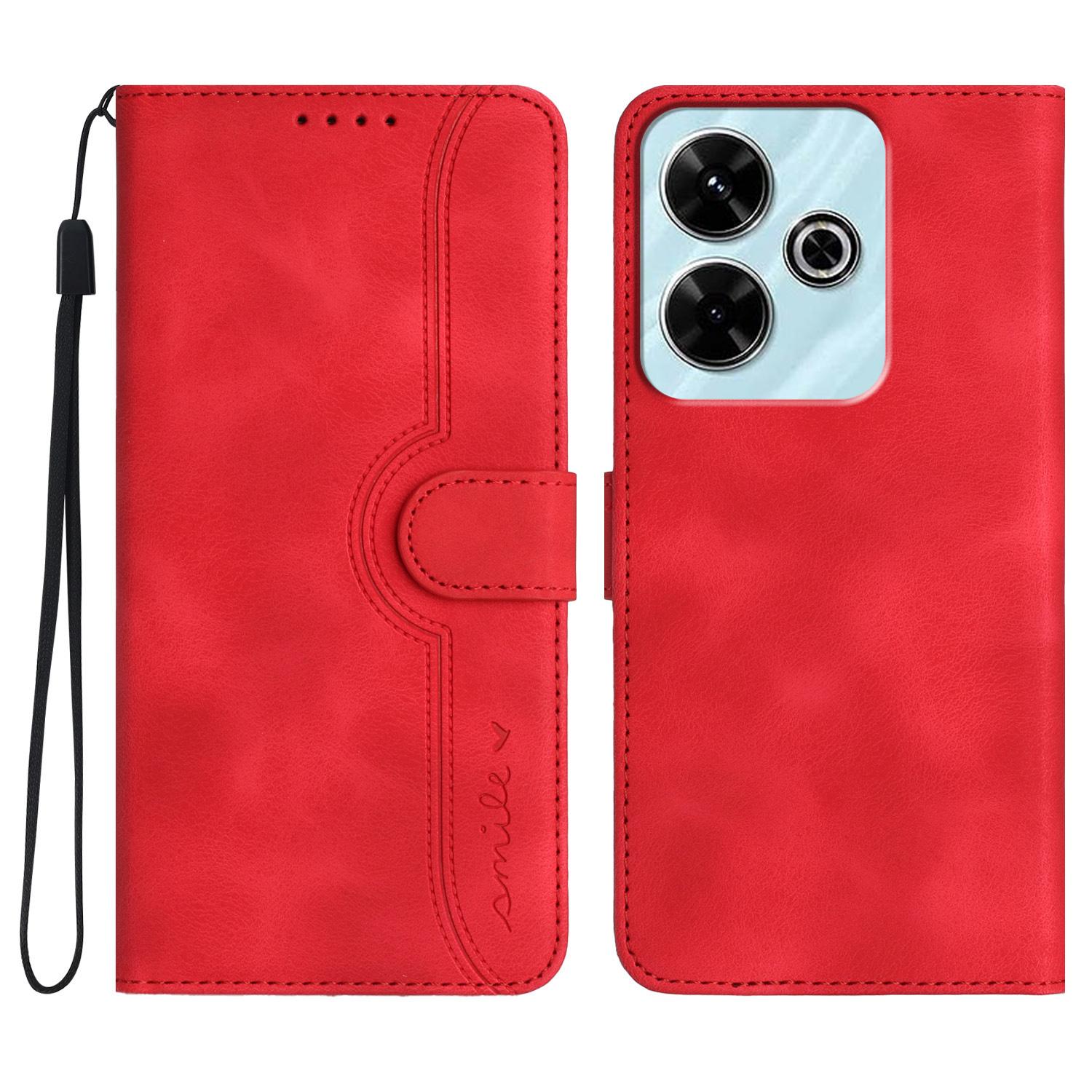 

YX0030 For Xiaomi Redmi 13 5G/13 4G Case Smile Imprinted Wallet PU Leather Flip Cover Red