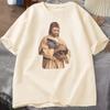 Funny Meme Jesus Holding Moo Deng T Shirt Unisex Summer Fashion The Hippo Joke Moo Dang Lover T-shirt Short Sleeve Tees