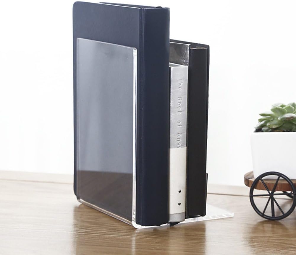 2Pcs Acrylic Bookends Desktop Storage Bookshelf Book Holder Transparent Book Organizer for Library Home School Office Supplies