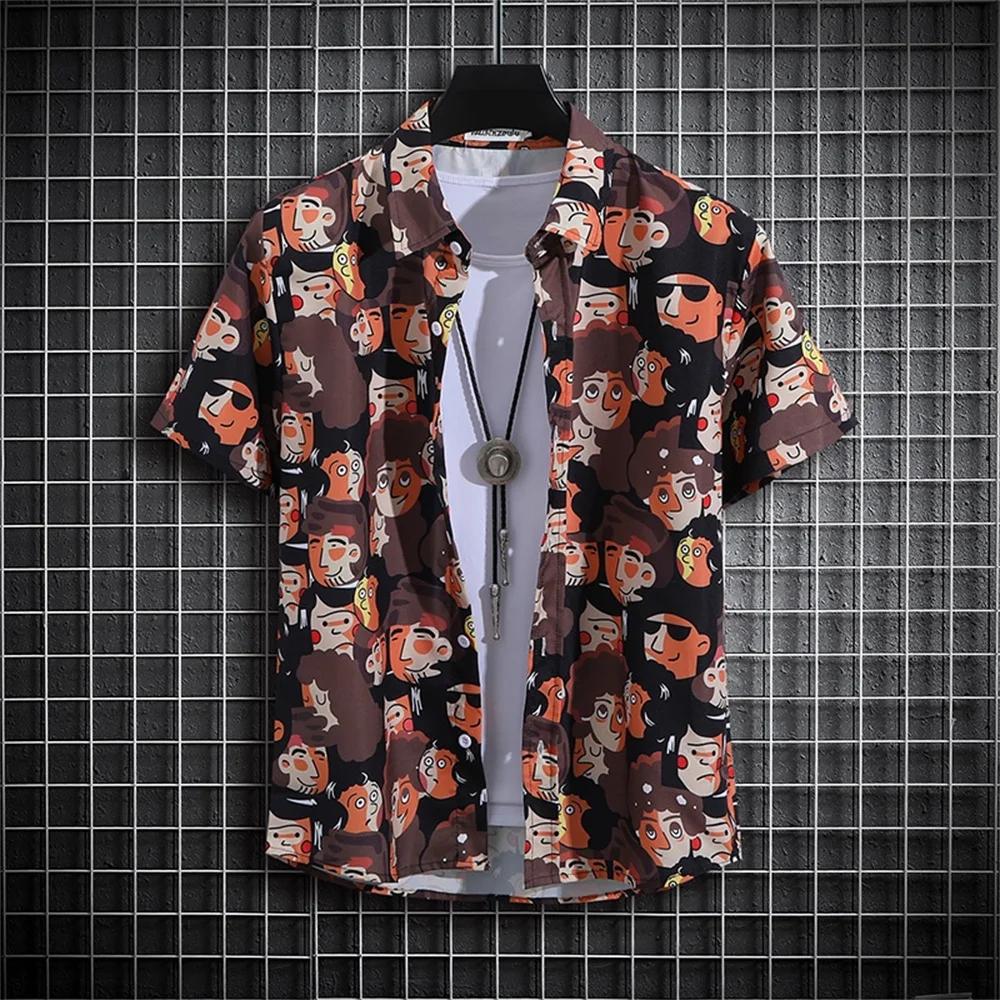Spring Summer Men Clothes Short Sleeve Stripe Shirt 3D Digital Print Casual Tops