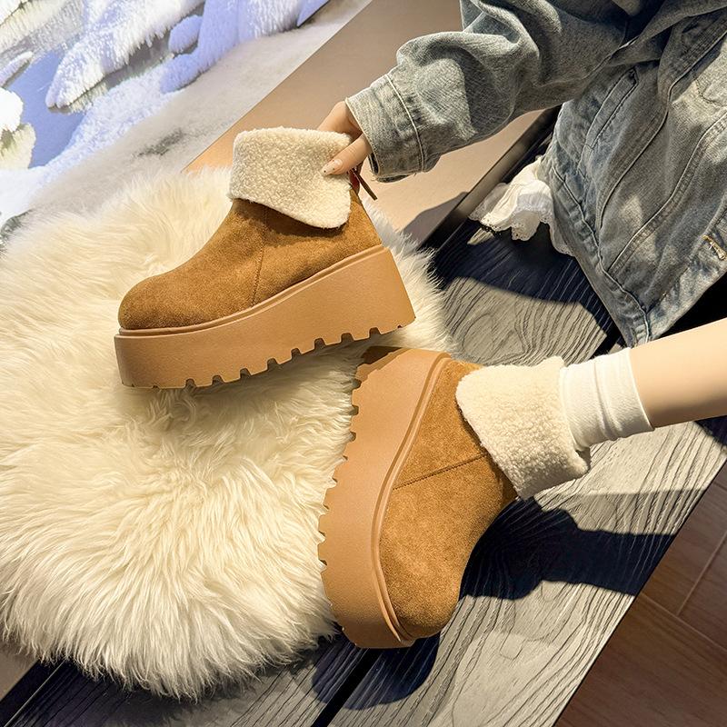 Women's thick soled plus size thickened winter warm fur one snow boots padded lining ankle boots non-slip hiking sports cotton boots
