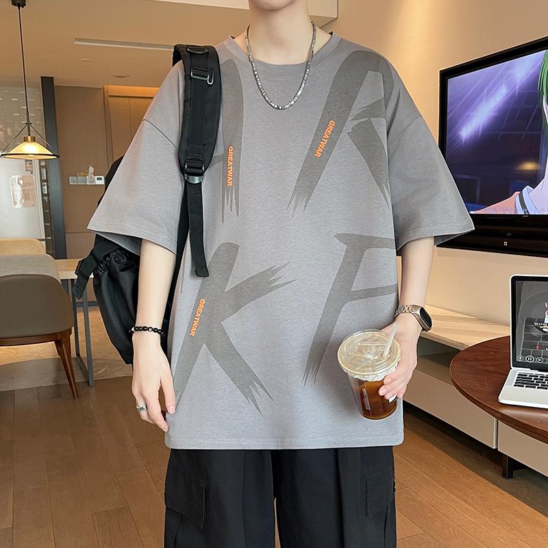 

Short-sleeved T-shirt tops Half-sleeve round neck half-sleeved T-shirt 4XL темно-сірий