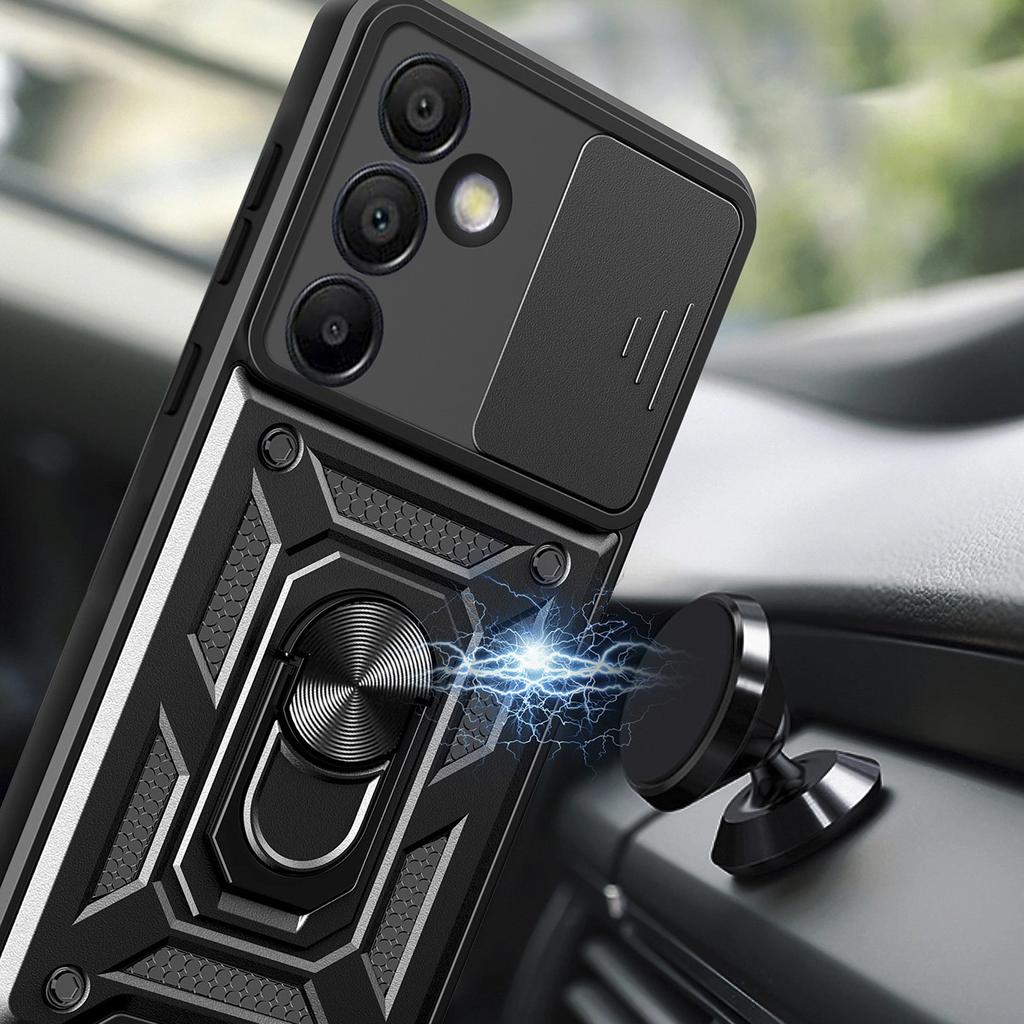 Pancerne Etui Hybrid Armor Camshield Z Podstawką I Osłoną Aparatu Na Samsung Galaxy A36 - Czarne