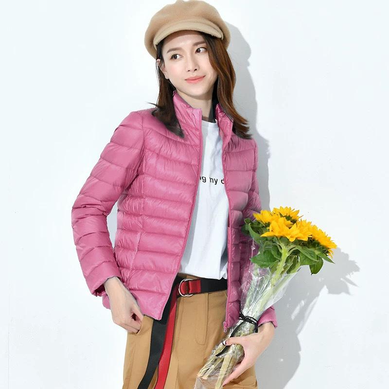 Women Coat Autumn Winter White Duck Down Jacket Solid Colors Warm Slim Zipper Fashion Light Down Coat
