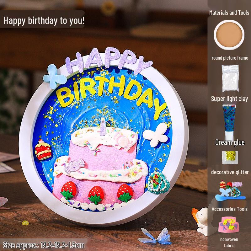 DIY Craft Kit: Textured Painting with Clay, Cream Glue, Round Plate & Photo Frame for Kids' Creative Gifts