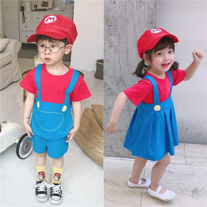 Super Mario Bros Costumes Cosplay Show Set For Kids With Stylish Cartoon Design