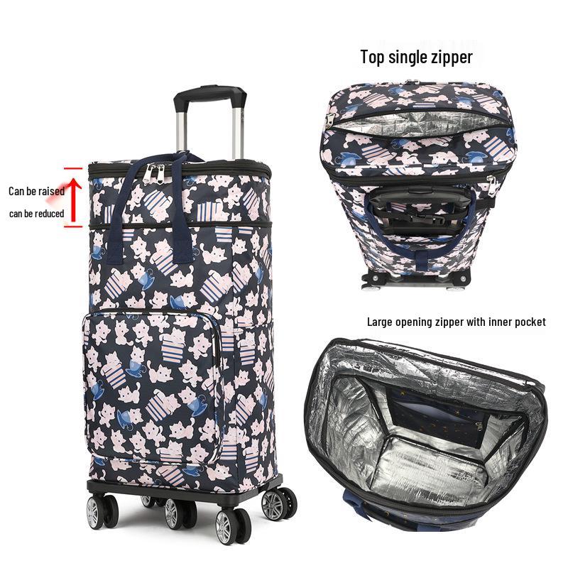 Portable Small Trolley Cart with Universal Wheels and Insulated Shopping Bag