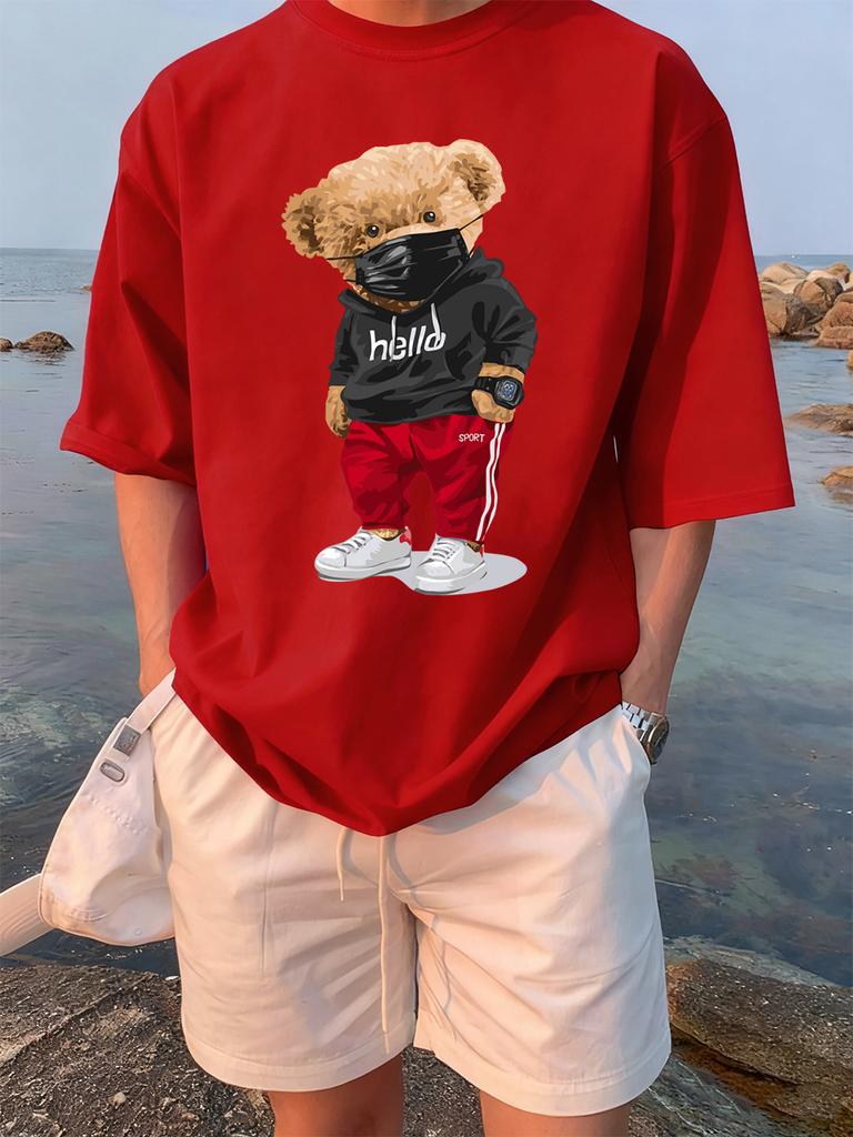 Sports Cartoon Bear Wearing Mask Prints TShirts Womens Summer Cotton Short Sleeve Tees ONeck Soft Loose Tops Casual Clothes
