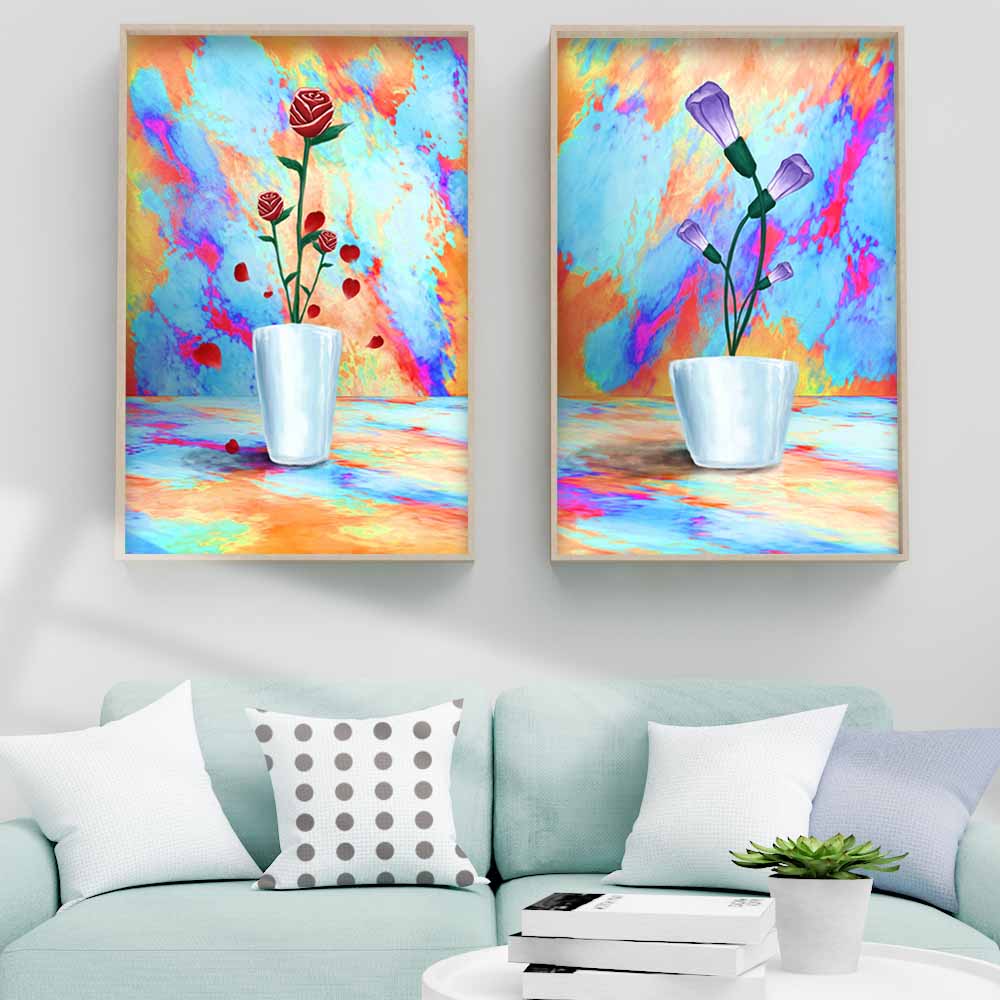 New Nordic Simple Still Life Oil Painting Flower Bonsai Art Canvas Painting Living Room Corridor Office Home Decoration Mural No Frame