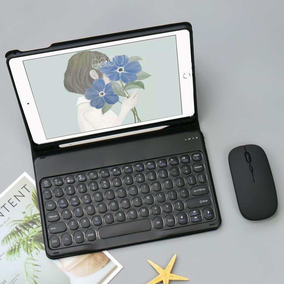 Compatible iPad 11 Pro 2025 Bluetooth Keyboard Case with Round Cap and Leather Cover for iPad 10.2