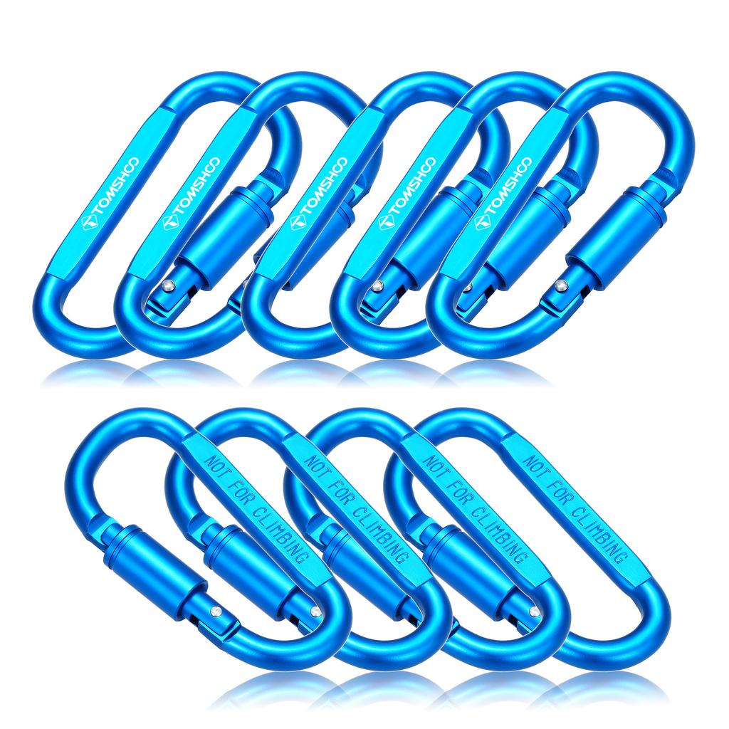 TOMSHOO 9 ks Hliníková slitina D-kroužek Uzamykatelná karabina Klip Sada Šroubový zámek Závěsný hák Spona Kroužek na klíče s ocelovým lankem