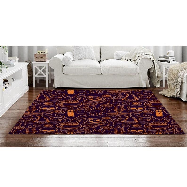 

Creepy Halloween Design Rug Purple And Orange Rugs Zombie Hand Skull And Ghosts Rug Halloween Rugs 60*90cm