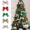 Red Bow Pendant Glitter Christmas Tree Ornament Party Christmas Bow with Bell  Home Decor