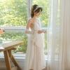 White Lace Satin Camisole Nightgown with Sheer Long Skirt & Robe