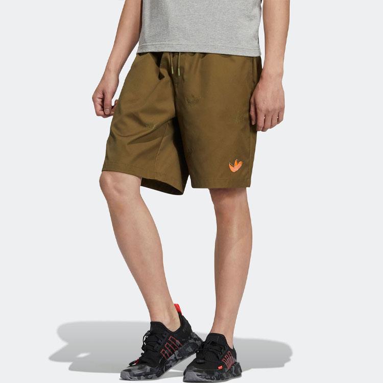 Adidas Originals Solid Color Logo Embroidery Print Straight Casual Shorts Men Bottoms Camel HS1911