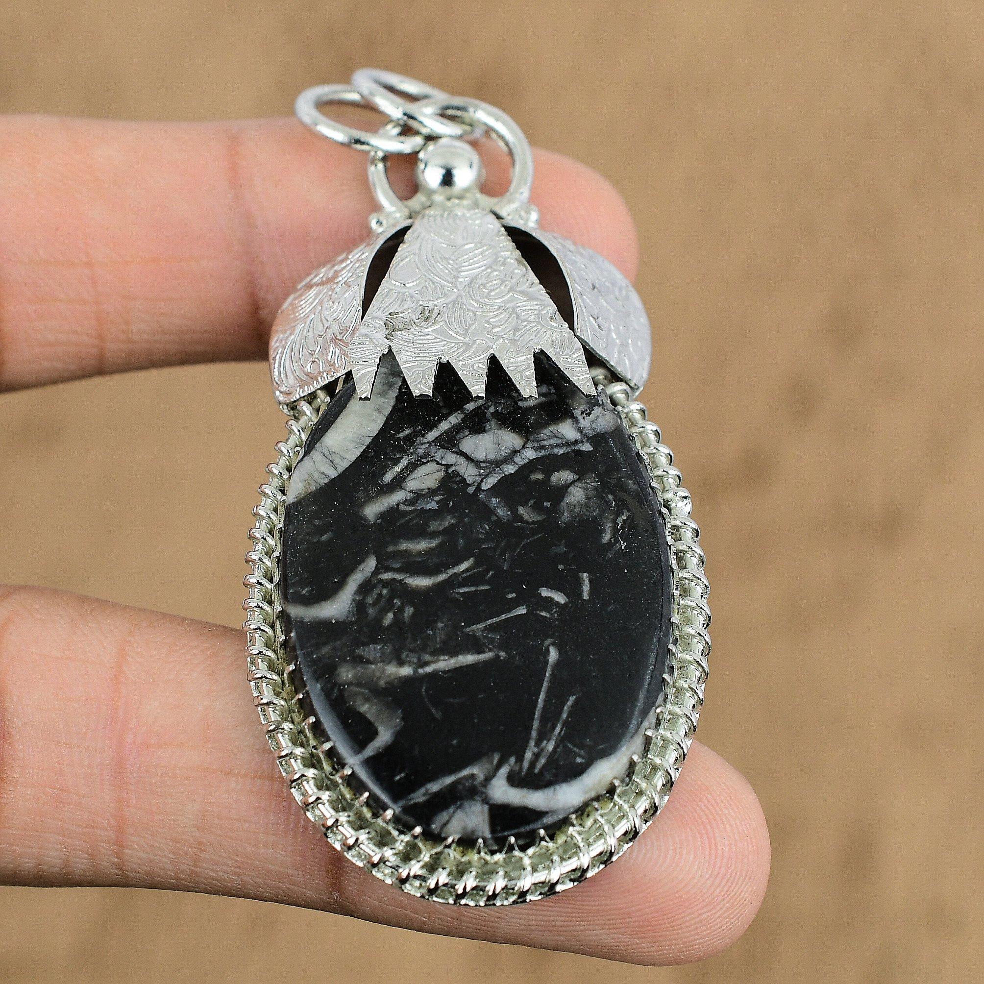 

Mothers day Sale 925 Silver Natural Black Fossil Coral Wedding Pendant Jewelry