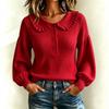 Women's Fashion Long Sleeve Knit Top with Round Neck, Button Front and Ruffle Trim