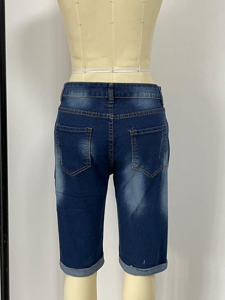 Cross-Border Elastic Ripped Jeans