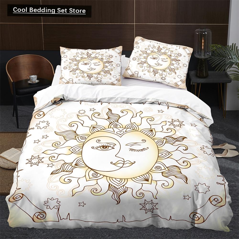 Sun Moon King Queen Duvet Cover Boho Magic Style Bedding Set for Teens Adults Golden Exotic Tribe 2/3pcs Polyester Quilt Cover