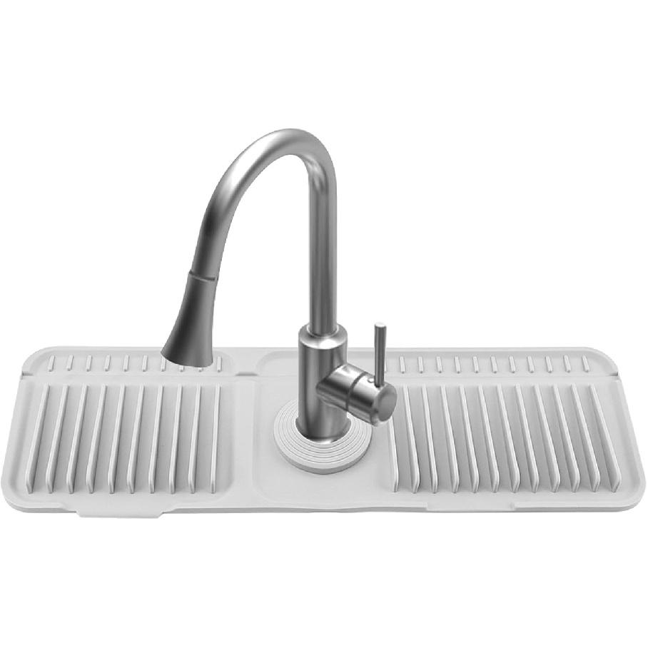 Faucet Mat for Kitchen Sink, 17.7 x 5.5 Inch Kitchen Sink Splash Guard Silicone Faucet Handle Drip Catcher Tray Mat, Kitchen Counter Draining Mat