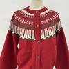 FL223433 Women's Chic Coco Style Red Cardigan for Autumn & Winter Seasons